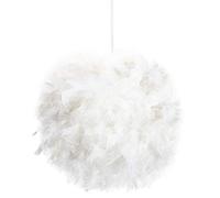 Happy Homewares Eye-Catching and Modern Real Natural White Feather Decorated Small Pendant Light Shade 40watt Maximum Perfect Statement Piece 25cm Diameter