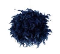 Eye-Catching and Modern Real Natural Navy Midnight Blue Feather Decorated Small Pendant Light Shade 40watt Maximum Perfect Statement Piece 25cm Diameter by Happy Homewares