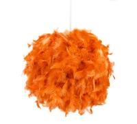 Eye-Catching and Modern Real Natural Vibrant Orange Feather Decorated Small Pendant Light Shade 40watt Maximum Perfect Statement Piece 25cm Diameter by Happy Homewares