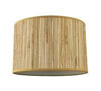 Designer Faux Textured Brown Rattan Round Lamp Shade with Taupe Cotton Fabric Trims | 30cm x 20cm | White PS Board Lining by Happy Homewares