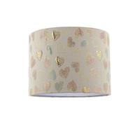 Happy Homewares Feminine Pink Duck Egg and Shiny Gold Hearts Circular Lamp Shade | Inner White Cotton Lining | 25cm x 18cm
