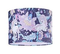 Happy Homewares Feminine Purple and Pink Cotton Fabric Lampshade with Elegant Unicorns and Emerald Green Floral Decoration | 10" Diameter | Features Inner Lilac Cotton Fabric Lining