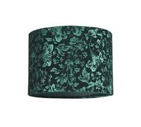 Happy Homewares Floral Decorated Forest and Emerald Green Velvet Fabric Shade with Inner Cotton Lining | 25cm Diameter | for Table Lamp or Ceiling Pendant