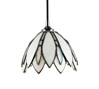 Traditional Floral Petal Themed Opal White Stained Glass Tiffany Pendant Lamp Shade with Clear Beads | 13cm x 17cm | 40w Maximum by Happy Homewares