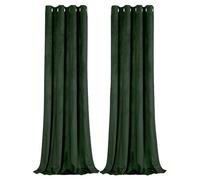 Happy Homewares Forest Green Blackout Curtains - 46 x 63 Inch Drop - Contemporary Eyelet Curtains with Soft Velvet Texture - 2 Panels for Bedroom or Living Room