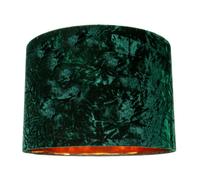 Contemporary and On-Trend Forest Green Crushed Velvet Fabric Pendant Circular Drum Lampshade with Shiny Copper Inner - 60watt Maximum | 40cm Diameter by Happy Homewares