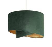Designer Forest Green Velvet Fabric Pendant Light Shade with Gold Faux Leather Lining | 35cm x 23cm | Angled Double Shade Theme by Happy Homewares