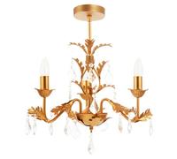 Happy Homewares French Inspired Satin Gold Chandelier Style Light with Crystal Drops