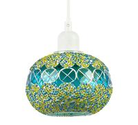 Glass Globe Mosaic Ceiling Pendant Lighting Shade with Rounded Shape | 15cm x 11cm | Colour Palette of Teal Lime Yellow and Iridescent Glass by Happy Homewares