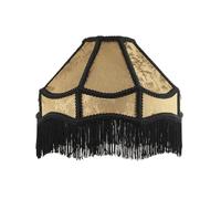 Happy Homewares Gold Shimmer Victorian Lamp Shade with Floral Decoration and Black Hanging Long Tassels | 30cm x 19cm | for Pendant, Floor or Table Lamp