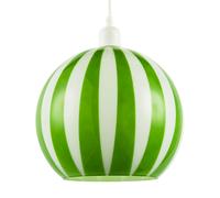 Happy Homewares Green and White Striped High Gloss Glass Globe Pendant Light Shade