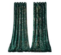 Happy Homewares Green Gold Foil Blackout Eyelet Curtains - 46 x 63 Inch Drop - 2 Panel