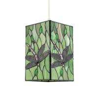 Happy Homewares Traditional Green Stained Glass Dragonfly Rectangular Tiffany Pendant Light Shade | 20cm x 13cm | Oval and Round Beads