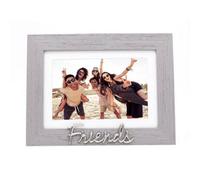 Happy Homewares Grey Woodgrain Effect Friends Picture Frame with Silver Letters - 6x4 with White Matt or 7x5