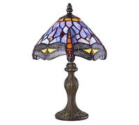 Happy Homewares Hand Crafted Purple Stained Glass Dragonfly Tiffany Lamp
