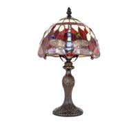 Happy Homewares Hand Crafted Red Stained Glass Dragonfly Tiffany Lamp