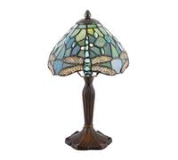 Happy Homewares Handmade Emerald Green Stained Glass 8 Inch Tiffany Lamp with Dragonfly Design | 22cm x 36cm | Antique Bronze Resin Base
