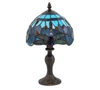 Happy Homewares Handmade Midnight and Sky Blue Stained Glass Tiffany Lamp with Dragonfly Design | 22cm x 36cm | Antique Bronze Resin Base