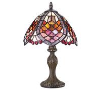 Happy Homewares Handmade Red Beaded Stained Glass Tiffany Table Lamp