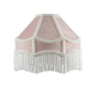 Happy Homewares Handmade Victorian Empire Pendant Lamp Shade in Blush Pink Velvet with White Embroidered Trims and Tassels | 30cm x 19cm | for Pendant or Floor or Table Lamp