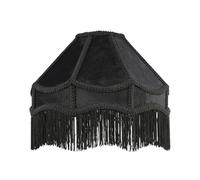 Happy Homewares Handmade Victorian Empire Pendant Lamp Shade in Shiny Jet Black Velvet with Embroidered Trims and Tassels | 30cm x 19cm | for Pendant Floor or Table Lamp