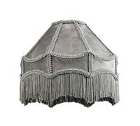 Happy Homewares Handmade Victorian Empire Pendant Lamp Shade in Soft Dove Grey Velvet with Embroidered Trims and Tassels | 30cm x 19cm | for Pendant Floor or Table Lamp