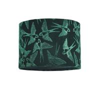 Happy Homewares Highlighted Bird Decorated Dark Forest Green Velvet Fabric Lamp Shade with Inner Cotton Lining | 25cm Diameter | for Table Lamp or Pendant