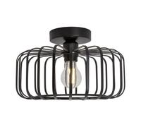 Happy Homewares Industrial Cage Designed Matte Black Metal Semi Flush Ceiling Light