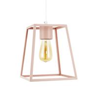 Industrial Lantern Pendant Lamp Shade in Matte Pink Metal with Square Top and Bottom | 25cm x 21cm x 15cm | for Kitchens Dining Rooms Lounges etc by Happy Homewares