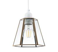 Happy Homewares Industrial Lantern Pendant Shade in Antique Brass with Clear Glass