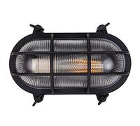 Happy Homewares Industrial Nautical Marine Style Matt Black Cast Aluminium Outdoor Bulkhead Wall or Ceiling Light | IP54 Rated | 1 x 60w E27 | Vertical or Horizontal