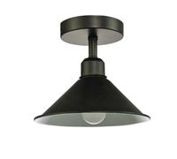 Happy Homewares Industrial Retro Compact Light Fitting in Mat Black with Cone Shaped Round Shade | Double Insulated Class 2 | 21cm x 20cm