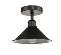 Happy Homewares Industrial Retro Compact Light Fitting in Mat Black with Cone Shaped Round Shade | Double Insulated Class 2 | 21cm x 20cm