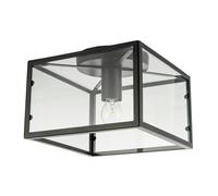 Happy Homewares Industrial Square Box Matte Black Ceiling Light with Clear Glass Sides