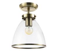 Happy Homewares Industrial Style Antique Brass Ceiling Lamp Fitting with Transparent Glass Shade | 26cm x 21cm | 1 x 11w | Double Insulated