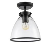 Happy Homewares Industrial Style Matte Black Ceiling Lamp Fitting with Transparent Glass Shade