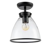 Happy Homewares Industrial Style Matte Black Ceiling Lamp Fitting with Transparent Glass Shade | 26cm x 21cm | 1 x 11w | Double Insulated