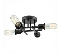Happy Homewares Industrial Vintage Matte Black Ceiling Light Fixture With Classic Lampholders