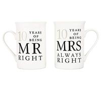 Happy Homewares Ivory White 10th Anniversary Mr Right & Mrs Always Right Ceramic Gloss Mug Gift Set