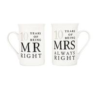 Ivory White 10th Anniversary Mr Right & Mrs Always Right Ceramic Mug Gift Set Happy Homewares White One Size