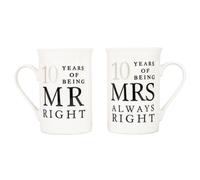 Happy Homewares Ivory White 10th Anniversary Mr Right & Mrs Always Right Ceramic Mug Gift Set Happy Homewares White