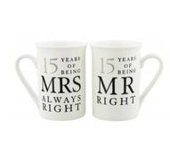 Happy Homewares Ivory White 15Th Anniversary Mr Right & Mrs Always Right Ceramic Mug Gift Set
