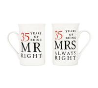 Ivory White 35th Anniversary Mr Right & Mrs Always Right Ceramic Mug Gift Set Happy Homewares White One Size