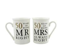 Happy Homewares Ivory White 50Th Anniversary Mr Right & Mrs Always Right Ceramic Mug Gift Set