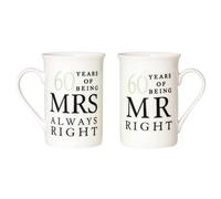 Happy Homewares Ivory White 60th Anniversary Mr Right & Mrs Always Right Ceramic Mug Gift Set