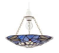 Traditional Lavender Light Purple Dragonfly Tiffany Glass Easy Fit Pendant Light Shade | 30cm x 5cm | Antique Brass Supporting Chains by Happy Homewares