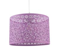 Unique Moroccan Designed Lavender Lilac Metal Circular Pendant Light Shade with Floral Decor | 30cm Diameter | Maximum 11watt LED Allowed by Happy Homewares