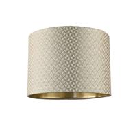 Designer Light Shimmer Taupe Drum Lampshade with Inner Champagne Gold Satin Lining | 18cm x 25cm | Squares and Diamonds Pattern by Happy Homewares