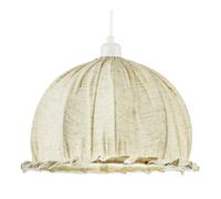Happy Homewares Linen Fabric Covered Ruffled Dome Shaped Ceiling Pendant Light Shade