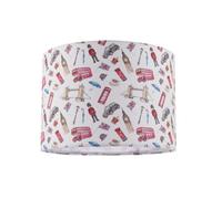 Happy Homewares London Themed Cotton Lamp Shade with Red Buses Post Boxes Black Taxis